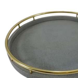 DPC Model 090 <b>MDF</b> & Faux Raffia Velvet Round Serving Trays for Tea and Foods - Product Image 5