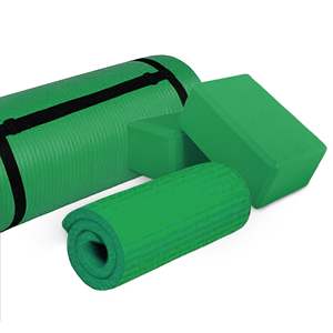 BalanceFrom Fitness Eco-Friendly 71x24 Green Yoga Mat Anti-Tear with Strap Knee Pad <b>Blocks</b>-10mm Thickness TPE Nature <b>Rubber</b> - Product Image 6