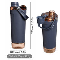 Shaker à protéines en acier inoxydable, logo personnalisé, 20 oz, bouteille isotherme pour la salle de sport avec couvercle rabattable, poignée, anti-fuite, sans BPA