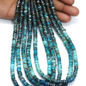 Perles Heishi en chrysocolle de qualité supérieure, forme de pneu facetté, 5-8 mm, 15 pouces, AAA++, pierre précieuse en chrysocolle naturelle, coupe en roue facettée - Product Image 2