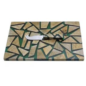 Antique Rectangle <b>Clear</b> Green <b>Resin</b> Wooden Chopping Board With Kitchen Tools Customized Fruits Vegetables Cheese Cutting Board - Product Image 1