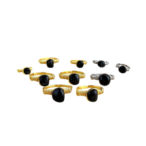 Stylish Gold and Silver Plated Fashion <b>Rings</b> with Black Stone for Resale - Product Image 2