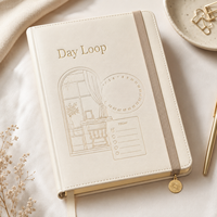 Agenda quotidien personnalisé LABON A5, couverture en PU crème, logo doré, reliure à anneaux rechargeable, bande élastique, carnet à ouverture à plat pour marque privée