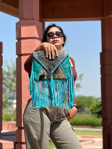 Bolso con flecos de cuero de piel de estilo occidental para mujer, bolso de cuero tallado con herramientas turquesa, bolsos de cuero de estilo bohemio - Product Image 2