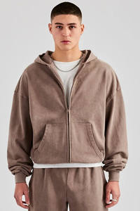 Jogging personnalisé imprimé à l'acide couleur taupe Jogger jambe droite sweat à capuche zippé qualité supérieure survêtement homme lourd 2 pièces - Product Image 6