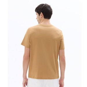 Camiseta de algodón de manga corta con cuello redondo y color sólido para hombre, corte regular, estilo casual, tejido de punto, color camel. - Product Image 4