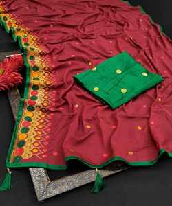 Atractiva ropa de fiesta, Sari de trabajo bordado pesado con pieza de blusa mate, ropa de mujer india, Sari, precio bajo, venta al por mayor, Surat Alphanumero - Product Image 3