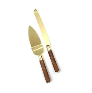 Serveur de gâteaux en acier et outils de décoration de fête d'anniversaire avec manche en bois Supports à gâteaux Serveur de cuisine décoratif