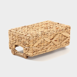 Handwoven Water Hyacinth Rectangular <b>Basket</b> with <b>Wooden</b> Handles and Natural Texture - Product Image 4