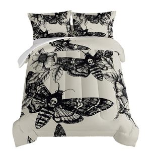 Hosima Nữ Hoàng Kích Thước Gothic Trang Trí Nội Thất <span class=keywords><strong>Comforter</strong></span> <span class=keywords><strong>Set</strong></span> 3D Chết Bướm Đầu Sọ Mô Hình Halloween Tấm Ga Giường Cho Bé Trai - Product Image 1