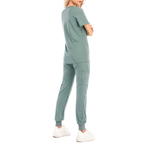 2024 Latest Design Women's Stylish <b>Hand</b>-Drawn Printed Knitted Medical <b>Scrubs</b> Uniforms Sets - Product Image 3