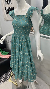 2025 elegante vestido Maxi tejido acampanado para mujer estampado algodón estilo festivo con cordones mangas farol diseño de un solo pecho Natural - Product Image 3