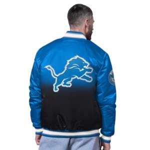 Veste universitaire personnalisée pour homme, style Letterman, Starter, bleu, Detroit Lions, Pass Rush, entièrement boutonnée, veste de baseball universitaire - Product Image 2