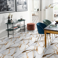 Carrelage de sol en céramique 60x60 cm Emezeka Blanc Impression numérique et HD Durable Premium Carrelage pour la maison Salon Cuisine Bureau