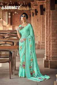 ผ้าส่าหรีแบบนุ่มพิมพ์ลายสำหรับผู้หญิงผ้านุ่มใส่ไปงานเลี้ยงลำลองขายดีชุดแต่งงานส่าหรี - Product Image 5