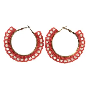 Women's Casual Beach Wear Beaded Hoops with Small and Large Drum Beads Earrings from India Origin Supplier