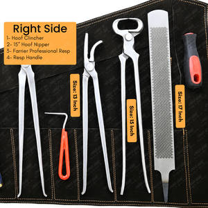 High Quality Hoof Trimming Knife Set with Wooden Handle, Nail <b>Puller</b>, Clincher, Smooth Edge Rasp, and Leather Pouch - Product Image 4