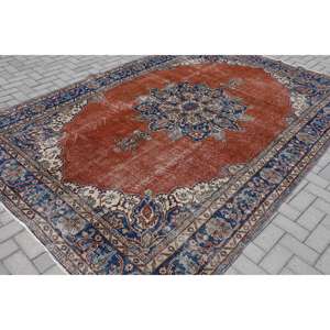 Alfombra Vintage de 7.3x11.1 pies, Alfombra Turca Extra Grande, Alfombra Floral Roja y Azul - Product Image 2