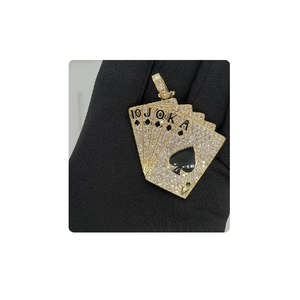 Hiphop Iced Out 14kt Oro sólido Naipe Straight Flush Pendant con diamantes de laboratorio para fiestas - Product Image 5