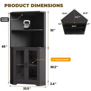 Mueble Bar Esquinero Negro Moderno al por Mayor con Luces LED, Gabinete Alto Ahorrador <span class=keywords><strong>de</strong></span> Espacio para Almacenamiento <span class=keywords><strong>de</strong></span> <span class=keywords><strong>Vino</strong></span> y Licores con Puertas <span class=keywords><strong>de</strong></span> Cristal - Product Image 6
