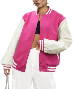 Venta al por mayor Vintage Turn-Down Collar Plain 2025 Street College personalizado béisbol mujer Varsity chaqueta - Product Image 5