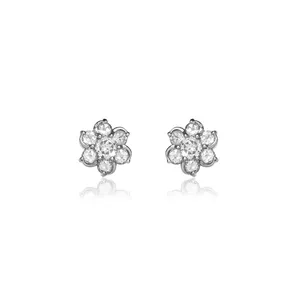 ART PALACE Boucles d'oreilles clous géométriques en argent sterling 925 avec fleur en zircon cubique AAAAA, design tendance pour femme, usage quotidien - Product Image 2