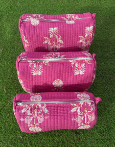 กระเป๋าเครื่องสำอางแฟชั่นผู้หญิงผ้าฝ้ายพิมพ์ลายบล็อกกันน้ำสำหรับกระเป๋าเครื่องแป้งที่มีซิปปิดอุปกรณ์เดินทาง - Product Image 1