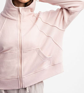 Sweat à capuche pour femme avec fermeture éclair sur le devant, nouveau design, large ceinture, en coton éponge, demi-zip, pull court d'hiver, écologique - Product Image 3