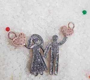 Pendentif pavé en argent sterling 925 plaqué rhodium noir pour couple 38x36MM Style vintage pour mariage, fiançailles et fête - Product Image 1