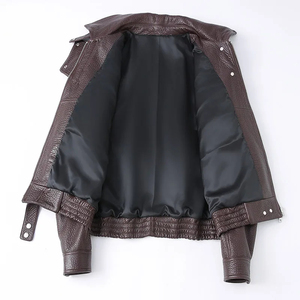 Abrigo de Cuero de Diseño de Moda Lujoso, Chaqueta de Cuero Burbuja para Mujer, Piel de Oveja Real Color Borgoña - Product Image 3