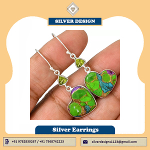 925 Sterling Silver Dangle <b>Earrings</b> Natural Copper Turquoise & <b>Peridot</b> Stone Silver <b>Earring</b> Handmade Silver <b>Earrings</b> Jewelry ODM - Product Image 2