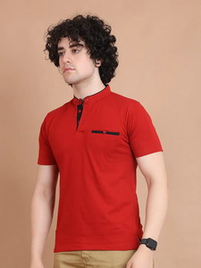Camiseta de algodón 100% de media manga con cuello mandarín para hombre, ropa informal cómoda para trajes de todos los días y oficina - Product Image 4