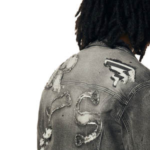 Ensemble veste et pantalon en denim hip-hop pour homme, hiver, respirant, 100% coton, haute qualité, logo personnalisé, vente en gros, vêtements d'extérieur - Product Image 3