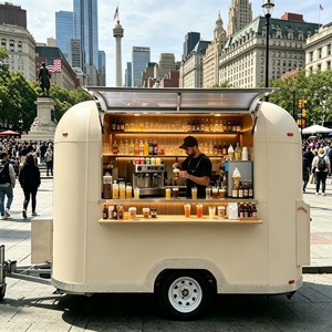 Mini Remolque <span class=keywords><strong>de</strong></span> Comida, Carrito <span class=keywords><strong>de</strong></span> Café Móvil, Cocina Exterior, Carrito Congelador Móvil con Cafetera y Refrigerador para Postres y Café - Product Image 4
