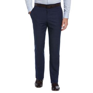 Pantaloni Eleganti da Uomo Perry Ellis Portfolio Slim Fit a Vita Piatta 100% Cotone Blu Taglia XL (30X32) Personalizzabili con Cintura Dritta in Lana Pettinata - Product Image 1