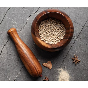 Juego de mortero y Maja redonda de madera de bambú de calidad Lux, utensilios de tamaño mediano hechos a mano, ideales para utensilios de cocina y cocina - Product Image 2