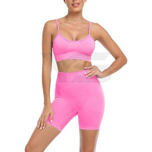 Custom Logo Private Label Jogging Fitness Shorts Anti-Wrinkle Hip Lift Ribbed Bra Shorts Yoga Fitness <b>Set</b> <b>for</b> Adults Plus Size - Product Image 1