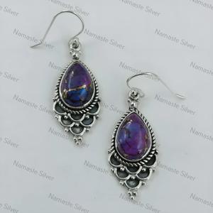 Handmade 925 <b>Sterling</b> <b>Silver</b> Purple Turquoise <b>Dangle</b> <b>Earrings</b>, Boho Jewelry Gift - Product Image 4