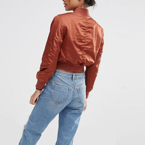 Veste bomber courte en polyester sur mesure pour femmes grandes tailles, fermeture éclair, veste décontractée, broderie, patch, veste bomber imperméable - Product Image 3