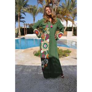 2024 Designer personnalisé modeste vert Floral brodé coton Maxi élégant parole longueur dames dernier modèle vacances Boutique - Product Image 1