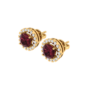 Boucles d'oreilles clous en pierre précieuse grenat taille ronde et zircone cubique 9,8 mm plaqué or blanc/jaune/rose argent sterling accessoire de mode - Product Image 4