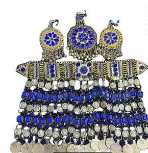Conjunto de joyería étnica pashtún afgana Diseño raro con piedras de vidrio y cadenas colgantes de acero inoxidable para fiesta Islam religioso - Product Image 4