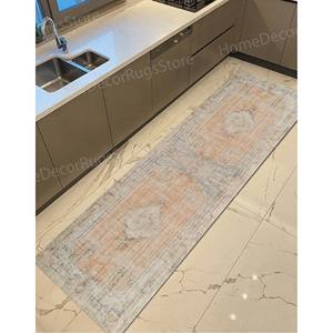 Tapis beige à motifs médaillon - Tapis d'entrée turc bohème, tapis doux non tissé - Product Image 4