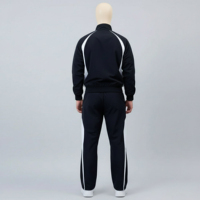Ensemble de survêtement d'hiver léger et respirant pour homme grande taille, 100 % coton, avec panneaux latéraux noirs et blancs, veste zippée intégrale assortie
