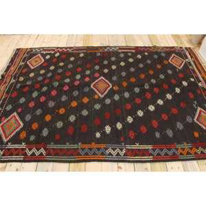 Tapis turc vintage 6,3x9,5 pi (192x289 cm), tapis en laine noir à motifs floraux - Product Image 2