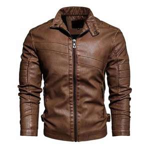 Kivotech-Chaqueta de piel auténtica Premium para hombre con cuello levantado y diseño de cremallera, chaqueta de moda - Product Image 1