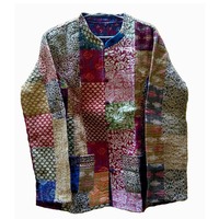 Main indienne fruits imprimé Floral coton Kantha tissu matelassé vêtements d'été veste femmes veste GC-AP-107.