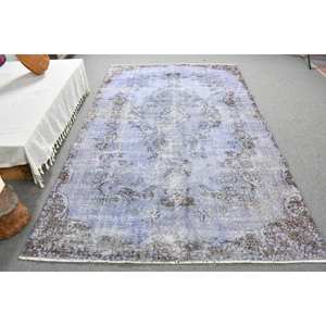 Tapis turc vintage moderne 5.7 X 9.3ft bleu marron grand Rectangle Patchwork Design tapis en laine pour le salon support 3D en latex - Product Image 1