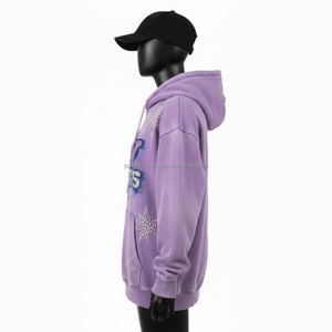Sudadera con Capucha para Mujer, 330GSM, Resistente al Desgaste por el Sol, Felpa de Algodón Suave, Color Morado, con Logotipo Personalizado, Diseño de Pedrería, Corte Holgado - Product Image 3