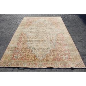6.1x9.3 ft Rug, Vintage Turkish Large Rug, <b>Brown</b> <b>Wool</b> Rug - Product Image 1